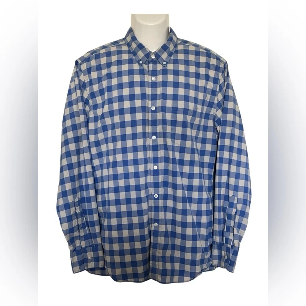J. Crew Blue and White Gingham Button-Down Shirt Sz/L
